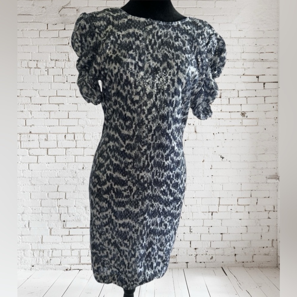 Michael Kors Dress Womens  Blue Embellished Sequin Ruched Sleeve